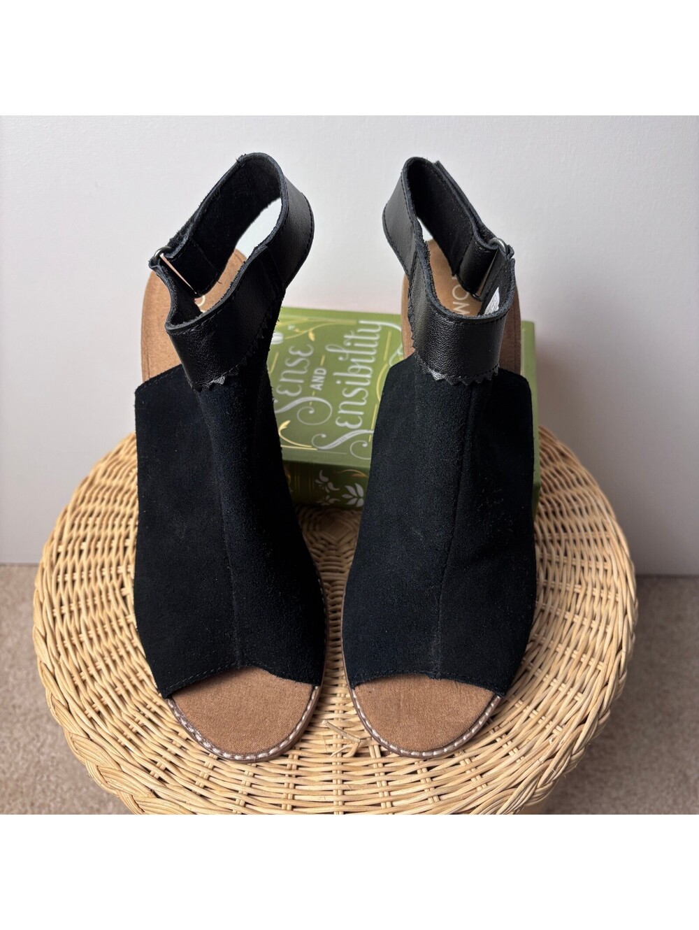 Like New Toms Black Faux Suede Heels 8 - Picture 4 of 7
